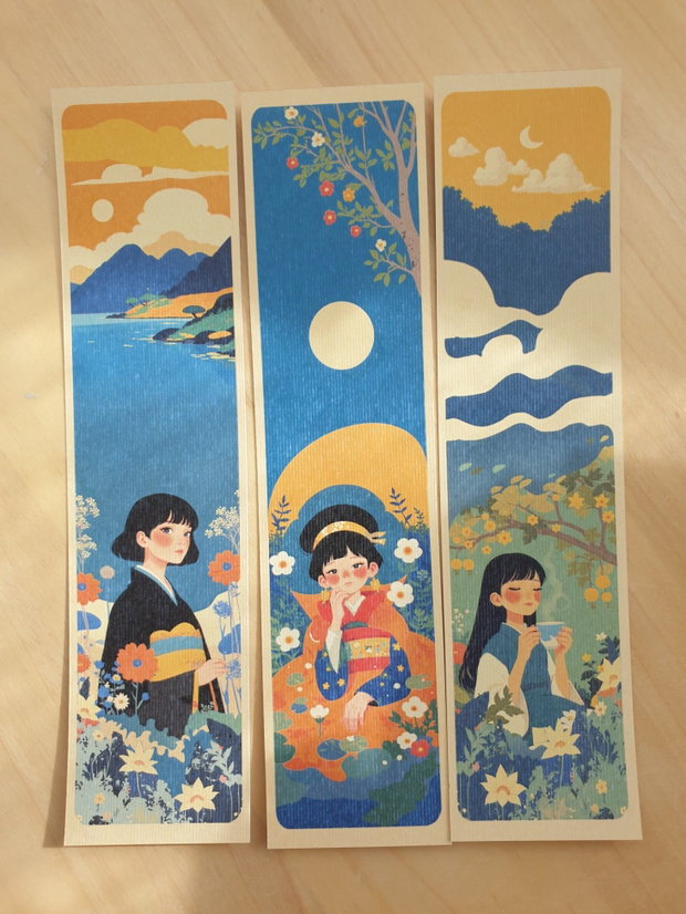 Set 3 semne de carte ilustrate in stil japonez