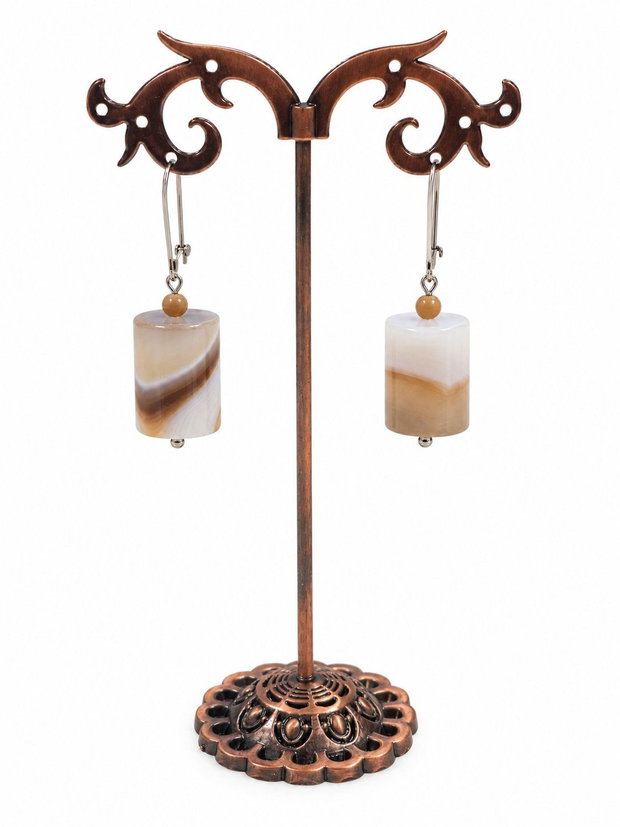 Colier si cercei cu agate-dantela tuburi