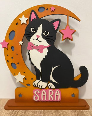 Decoratiune Personalizată pisicuta pentru camera de fetita din lemn( MDF) Pisicuță pe Lună