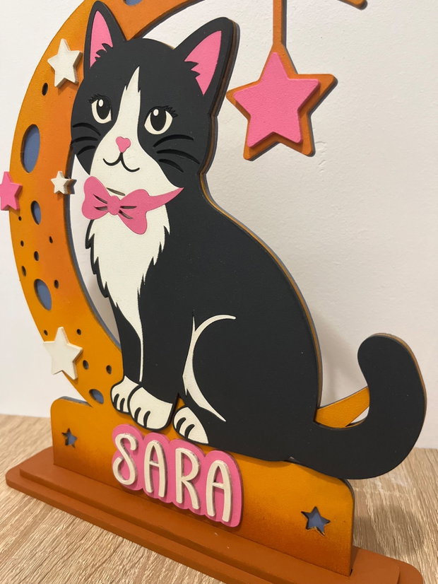 Decoratiune Personalizată pisicuta pentru camera de fetita din lemn( MDF) Pisicuță pe Lună