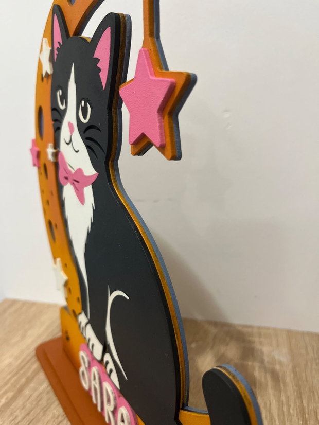 Decoratiune Personalizată pisicuta pentru camera de fetita din lemn( MDF) Pisicuță pe Lună