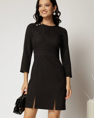 Rochie neagra scurta cu nasturi decorativi perlati