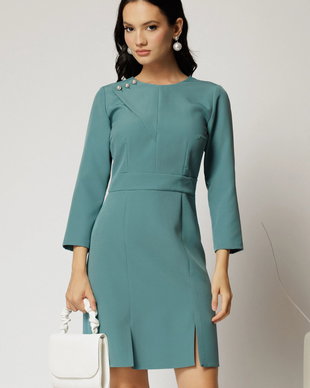 Rochie albastru marin scurta cu nasturi decorativi perlati