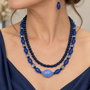 Set colier și cercei din agate fațetate,hematit electroplacat,cristale sticla și inox~BLUE OBSESSION~