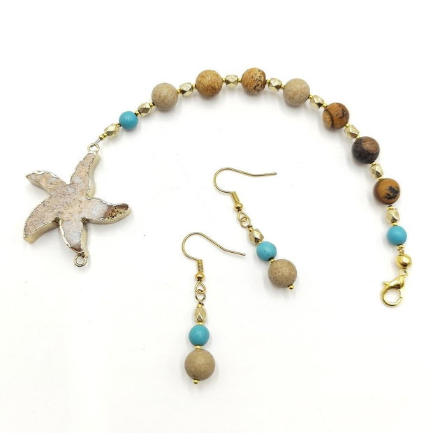 Set handmade unicat, bratara si cercei cu agat fosil si jasp, 4705