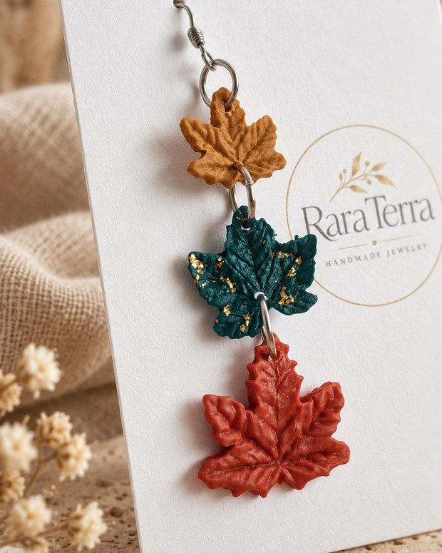 Cercei statement Autumn Stories October Palette | Frunze din lut polimeric | RaraTerra