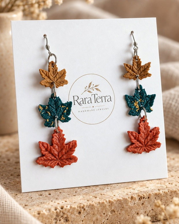 Cercei statement Autumn Stories October Palette | Frunze din lut polimeric | RaraTerra
