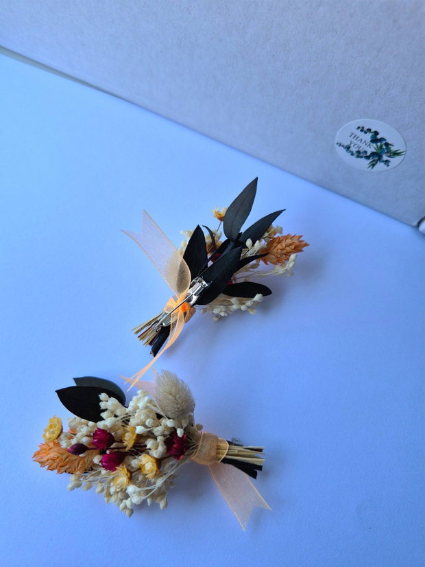 Cocarde mici Invitați Nuntă - flori naturale uscate și stabilizate , Burgundy , Grena / Peach , Portocaliu / Ivoire / Verde