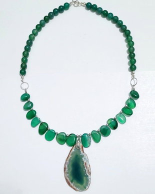 Colier argint 925 cu agat verde si hematit