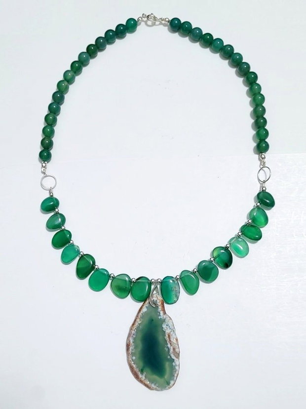 Colier argint 925 cu agat verde si hematit