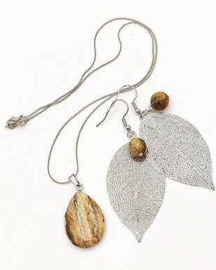 Set handmade cu pietre naturale de jasp si accesorii argintii, 4706
