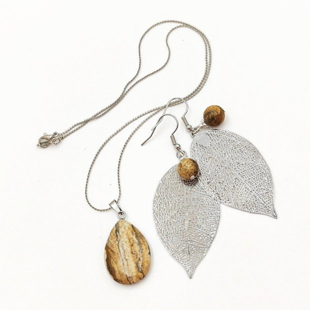 Set handmade cu pietre naturale de jasp si accesorii argintii, 4706