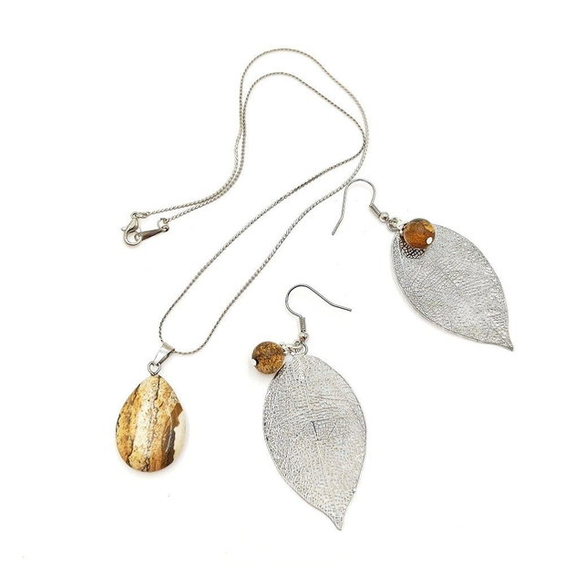 Set handmade cu pietre naturale de jasp si accesorii argintii, 4706