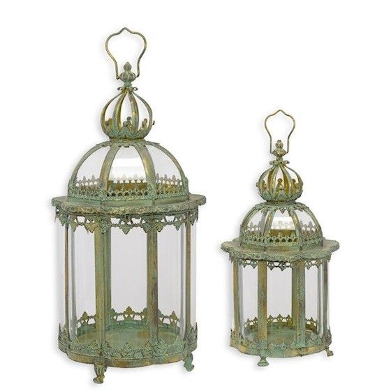 Set doua felinare din metal antik green