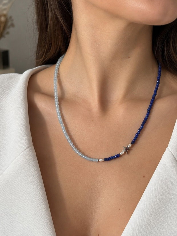 Colier lapis lazuli si topaz
