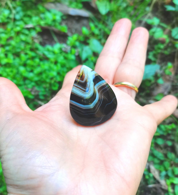 Inel Agata neagra dantelata si Argint 925 - IN1435 - Inel negru reglabil, inel pietre semipretioase, inel lacrima, inel cadou, cadou sotie, bijuterii cadou, bijuterii agate, cristaloterapie, cristale vindecatoare