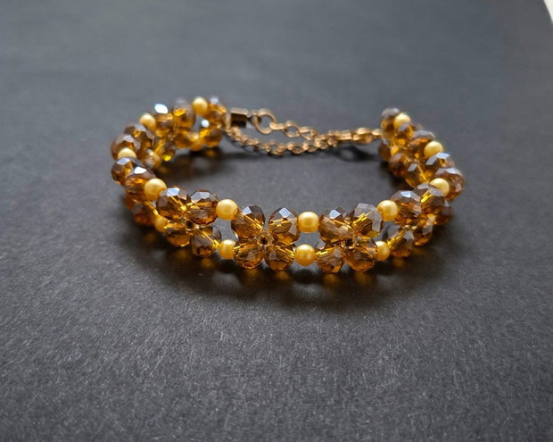 Brățară Golden Bloom cristale aurii și perle