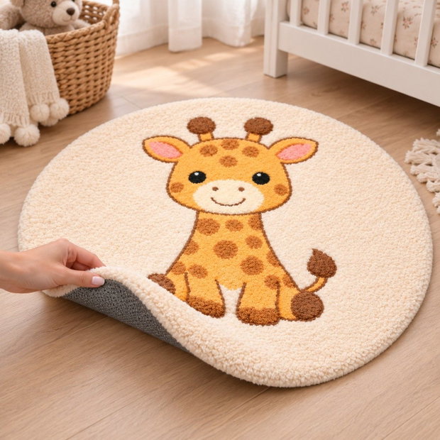Covor pentru copii tuftat manual  model Girafă  Ø60 cm