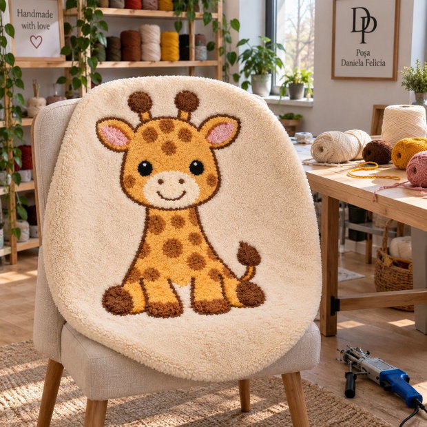 Covor pentru copii tuftat manual  model Girafă  Ø60 cm