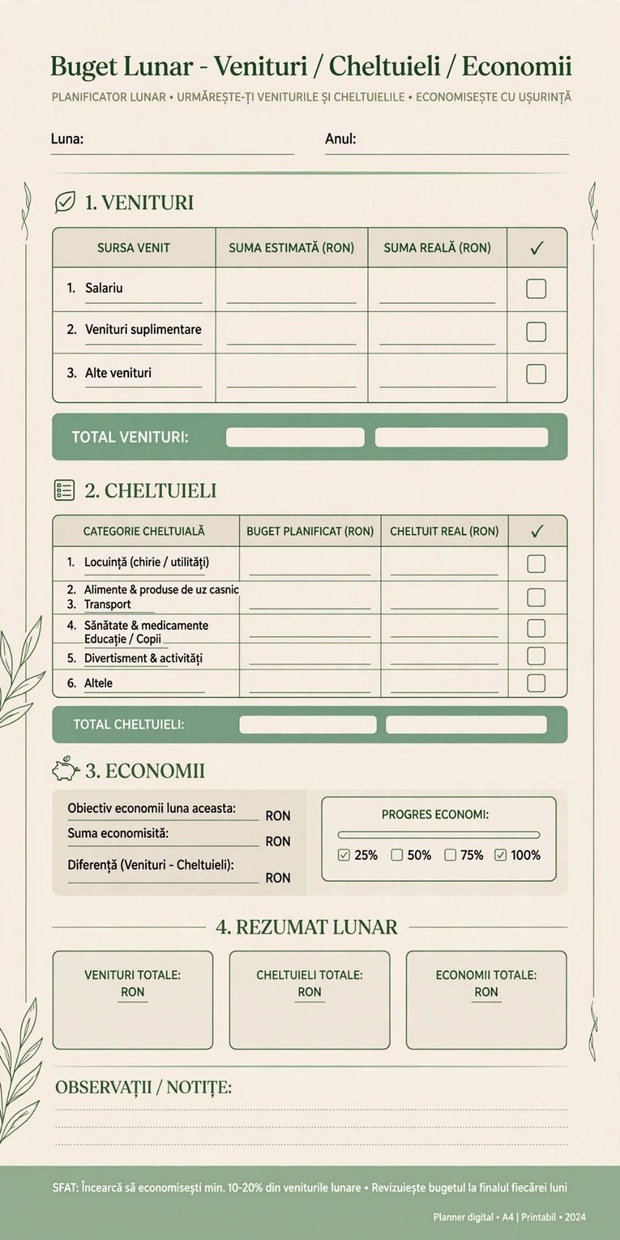Planner 2026 Minimal - 30 Pagini Printabil A4 - PDF + Canva Editabil - Organizare Zilnica, Saptamanala, Buget