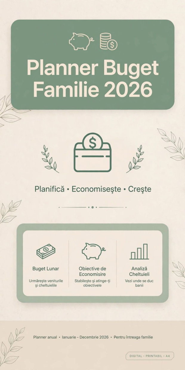 Planner 2026 Minimal - 30 Pagini Printabil A4 - PDF + Canva Editabil - Organizare Zilnica, Saptamanala, Buget