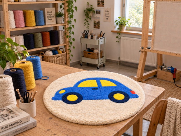 Covor pentru copii tuftat manual model Mașinuță Ø60 cm