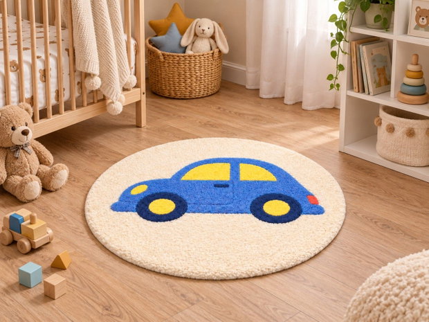 Covor pentru copii tuftat manual model Mașinuță Ø60 cm