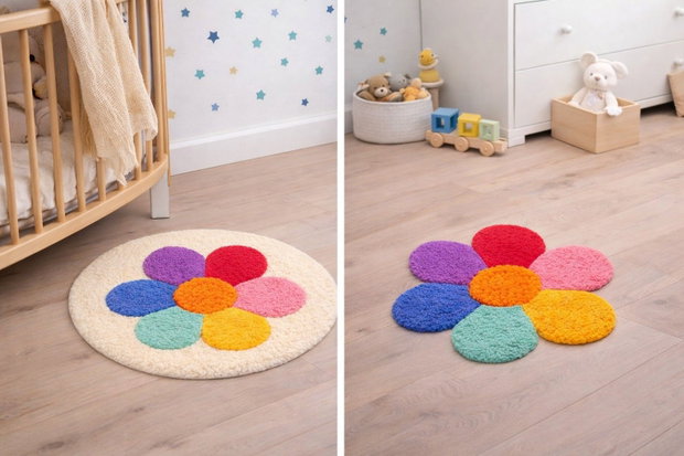 Covor pentru copii tuftat manual  model Floare  Ø60 cm