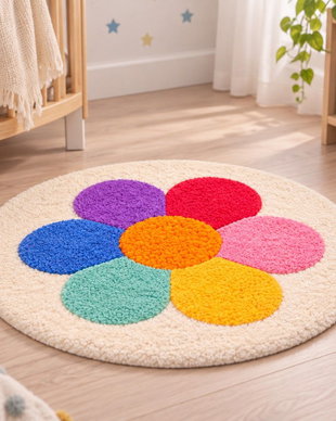 Covor pentru copii tuftat manual  model Floare  Ø60 cm