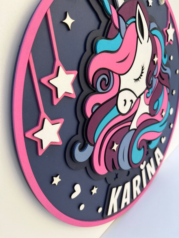 Decoratiune unicorn personalizata cu nume pentru camera copilului
