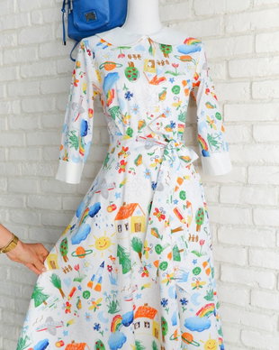 Rochie Camasa Desene Copii si Guler Mare Rotund