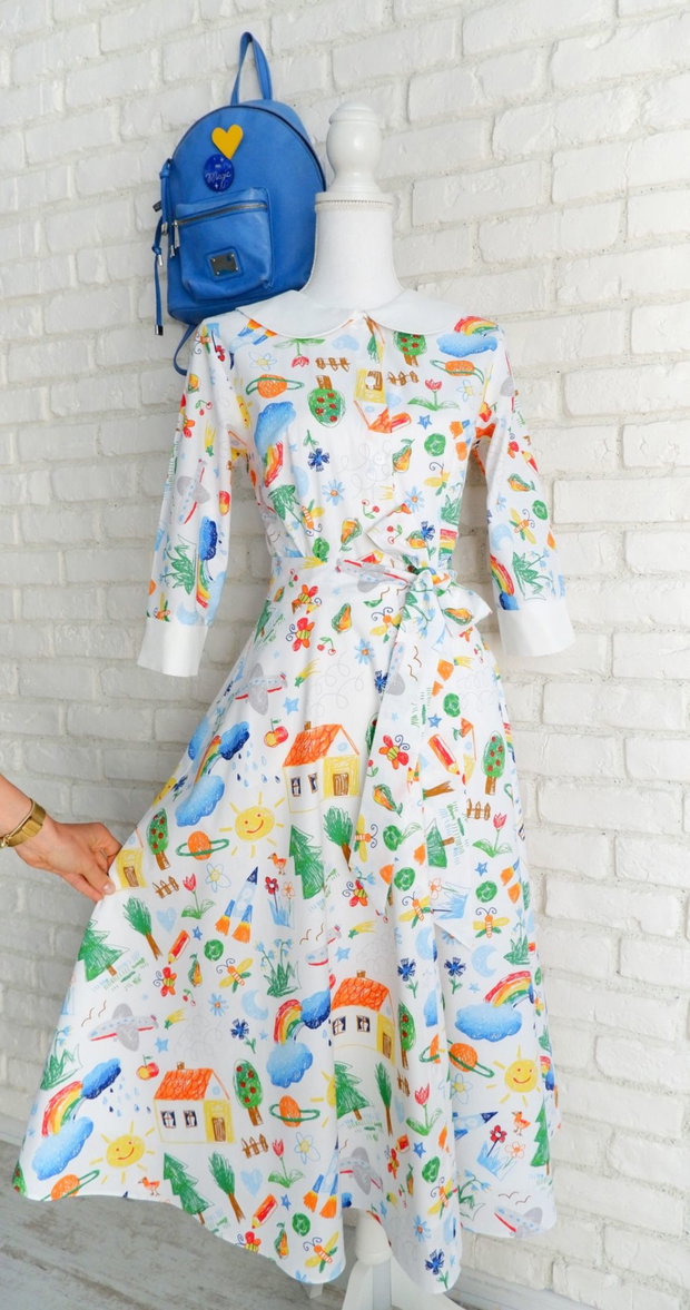 Rochie Camasa Desene Copii si Guler Mare Rotund