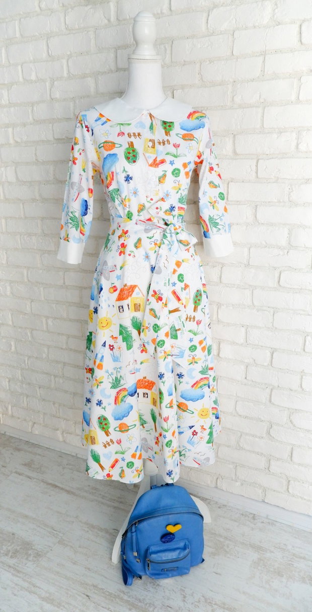 Rochie Camasa Desene Copii si Guler Mare Rotund