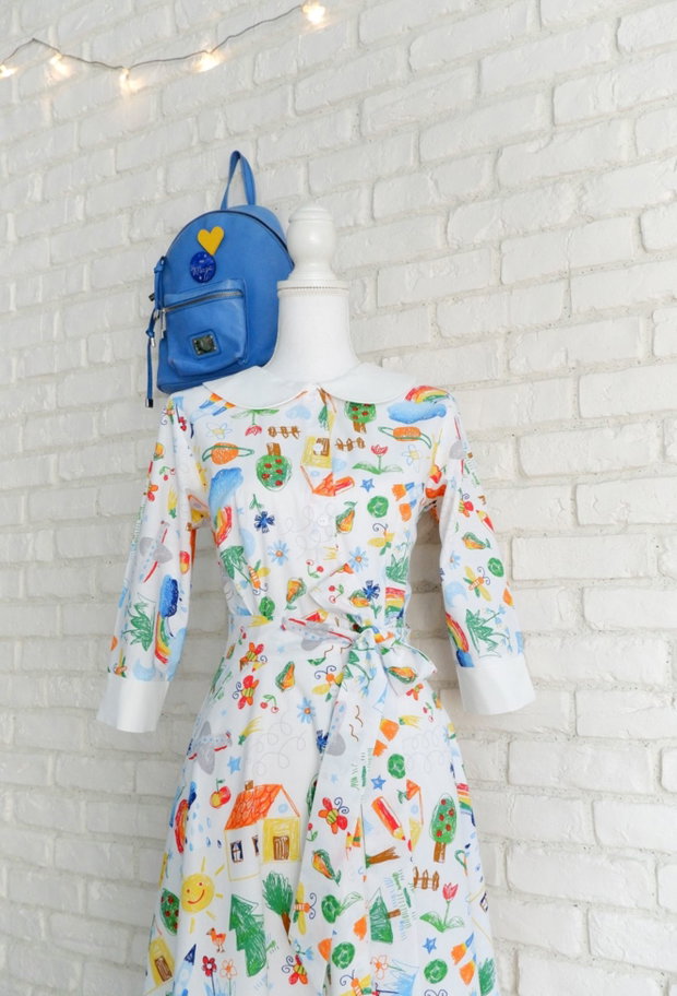 Rochie Camasa Desene Copii si Guler Mare Rotund