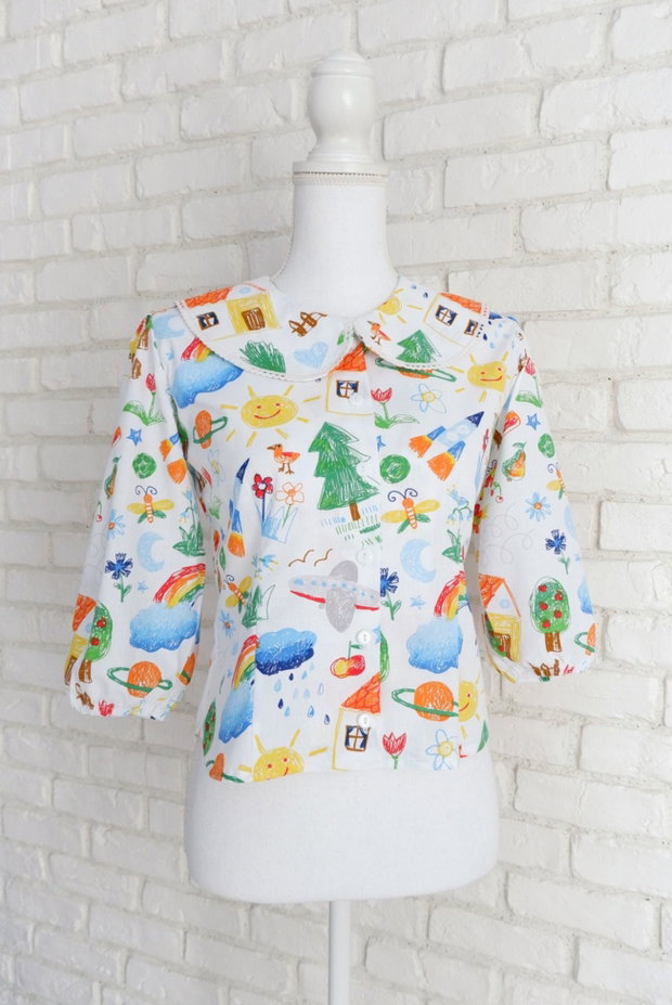 Rochie Camasa Desene Copii si Guler Mare Rotund