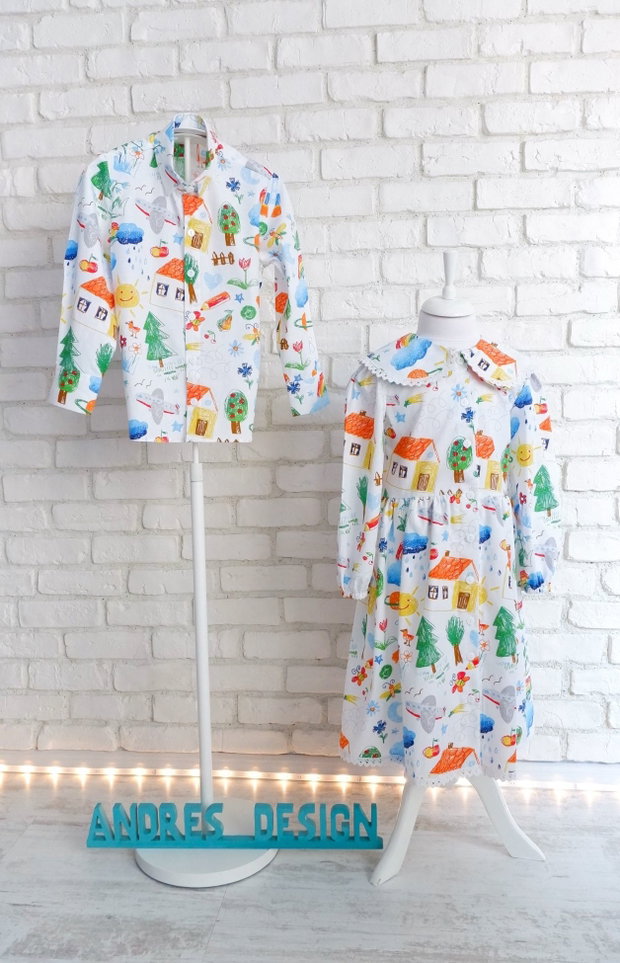 Rochie Camasa Desene Copii si Guler Mare Rotund