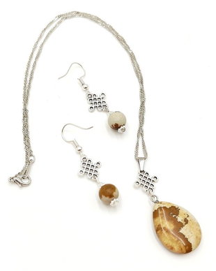 Set handmade colier pandantiv si cercei cu jasp, 4708