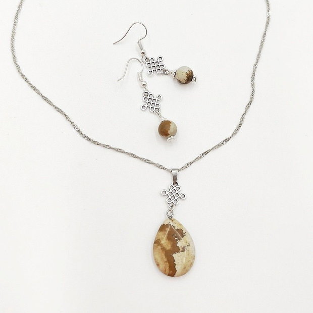 Set handmade colier pandantiv si cercei cu jasp, 4708