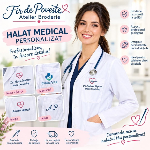 Personalizare halat medical prin broderie