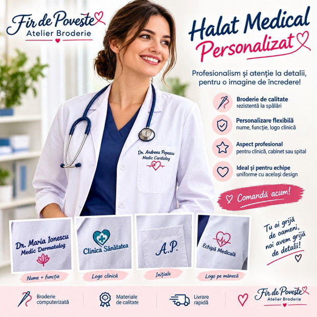 Personalizare halat medical prin broderie