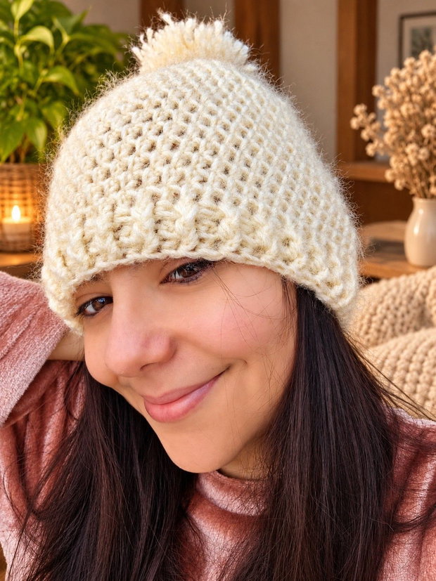 Căciulă croșetată handmade Fulgușor cu pompon