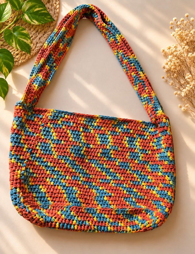 Geantă croșetată handmade Culorile Toamnei model XL