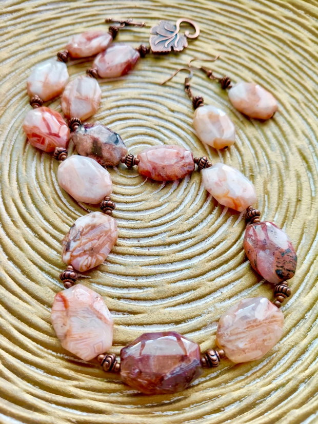 Set vintage Colier și cercei agate naturale