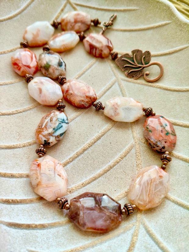 Set vintage Colier și cercei agate naturale
