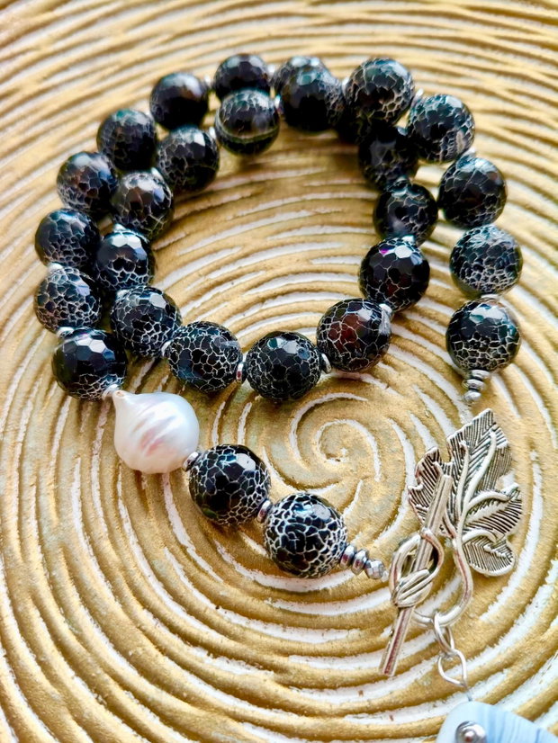 Colier vintage agate negre crab fire