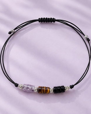 Brățară energetica cu Onix negru, Ochi de Tigru și Ametist cu elemente metalice din oțel inoxidabil - protectie si armonie