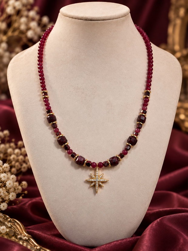 Colier finuț din agate fațetate,jad cuburi,hematit electroplacat,inox~RUBY SPELL~