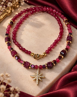 Colier finuț din agate fațetate,jad cuburi,hematit electroplacat,inox~RUBY SPELL~