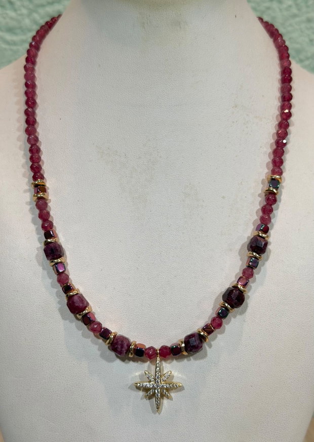 Colier finuț din agate fațetate,jad cuburi,hematit electroplacat,inox~RUBY SPELL~