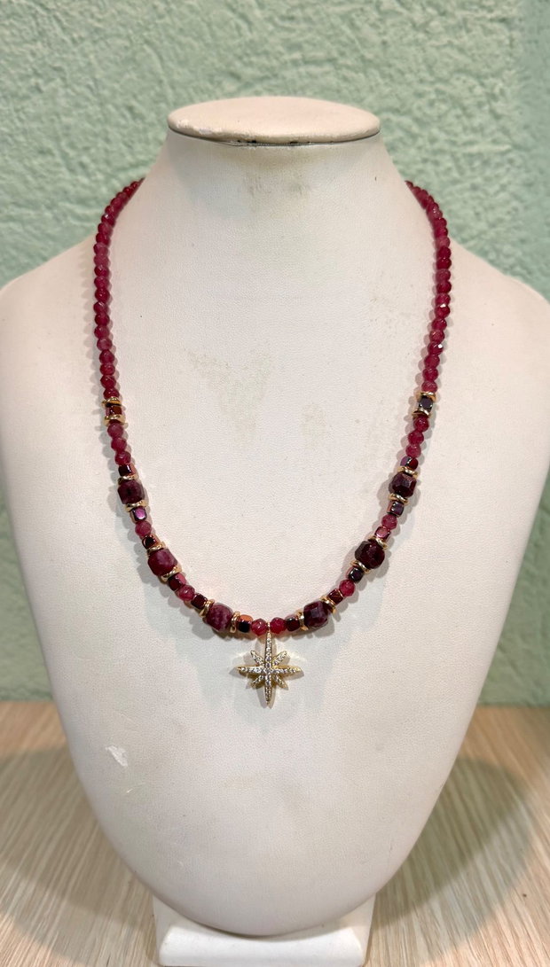 Colier finuț din agate fațetate,jad cuburi,hematit electroplacat,inox~RUBY SPELL~
